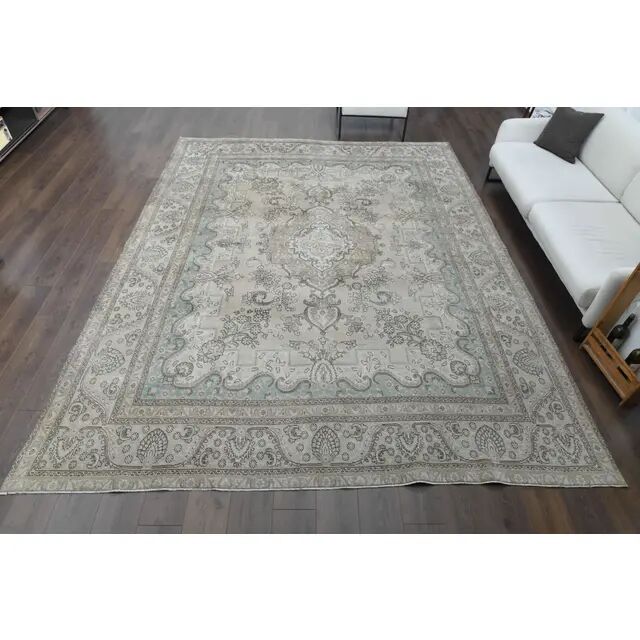 Tapis d'aire vintage persan fait main en laine et coton beige des années 1970 285x362