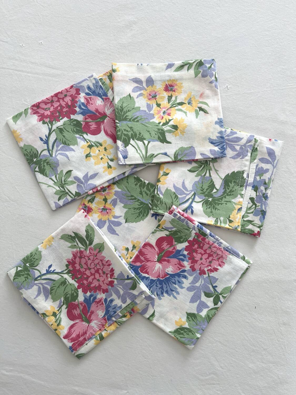 6 serviettes de table à fleurs en coton vintage