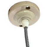 Pair of black and white industrial pendant lights with ceramic sockets