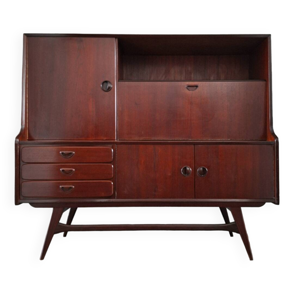 Enfilade vintage Louis van Teeffelen pour Wébé, meuble buffet secrétaire ancien