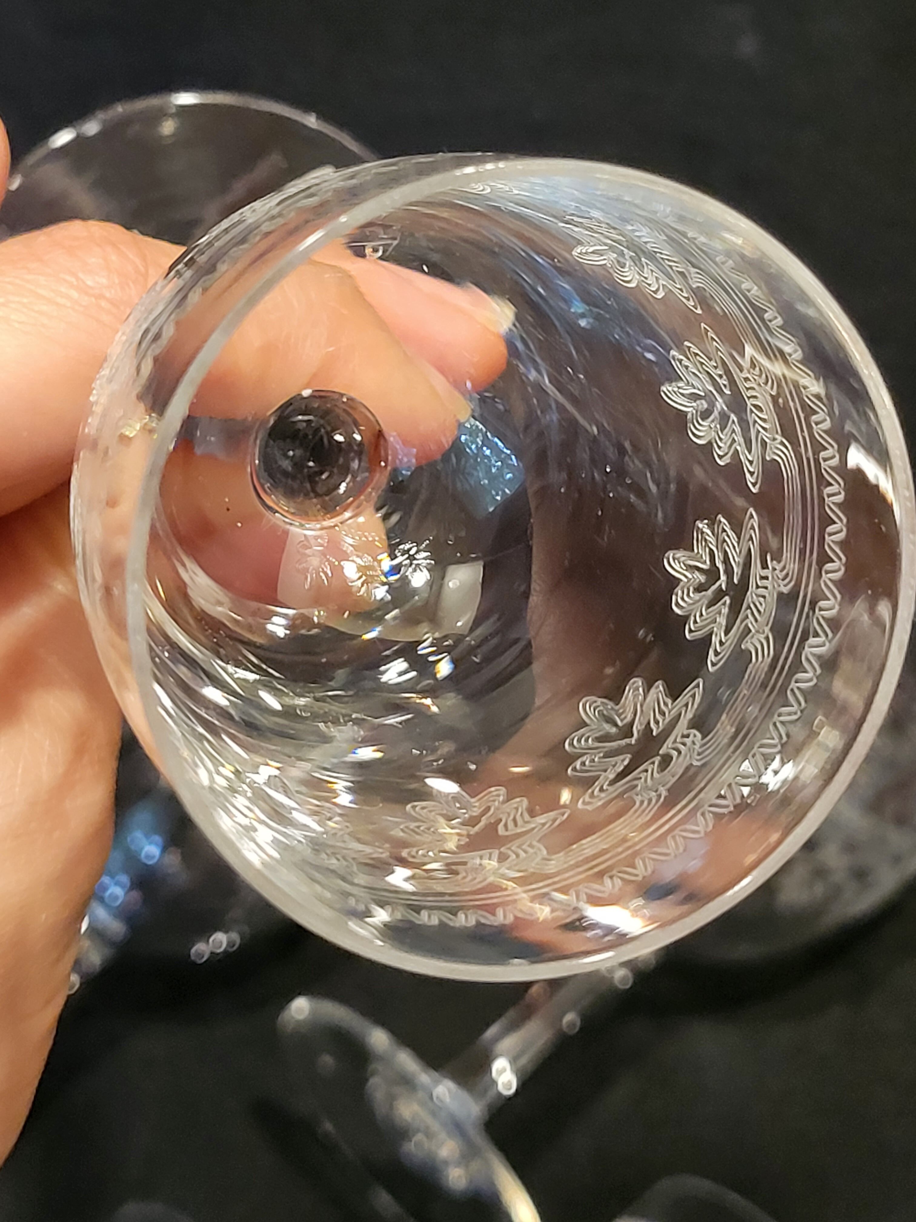6 old glasses with engraved baccarat crystal wine stems