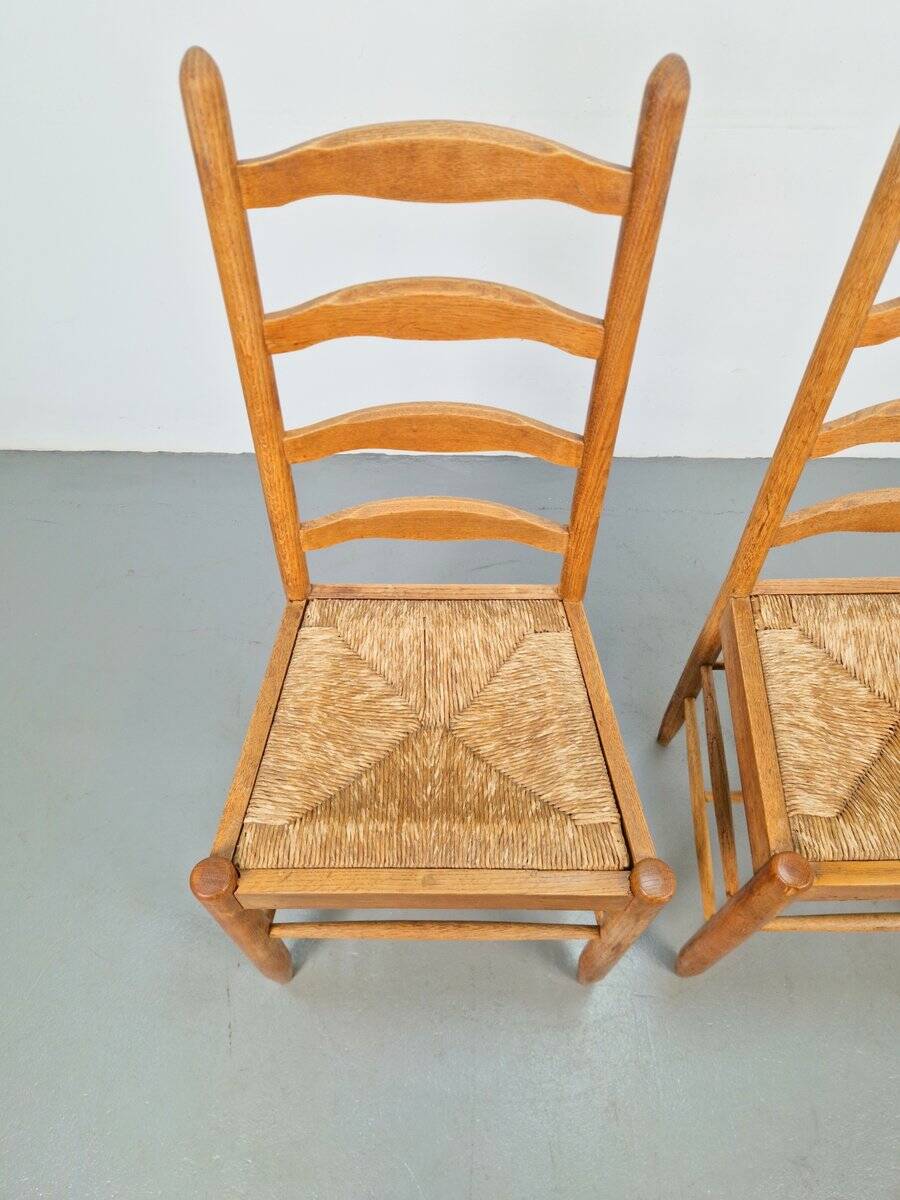 Vintage Brutalist Wicker Ladder Chairs, 1960s, Set of 2