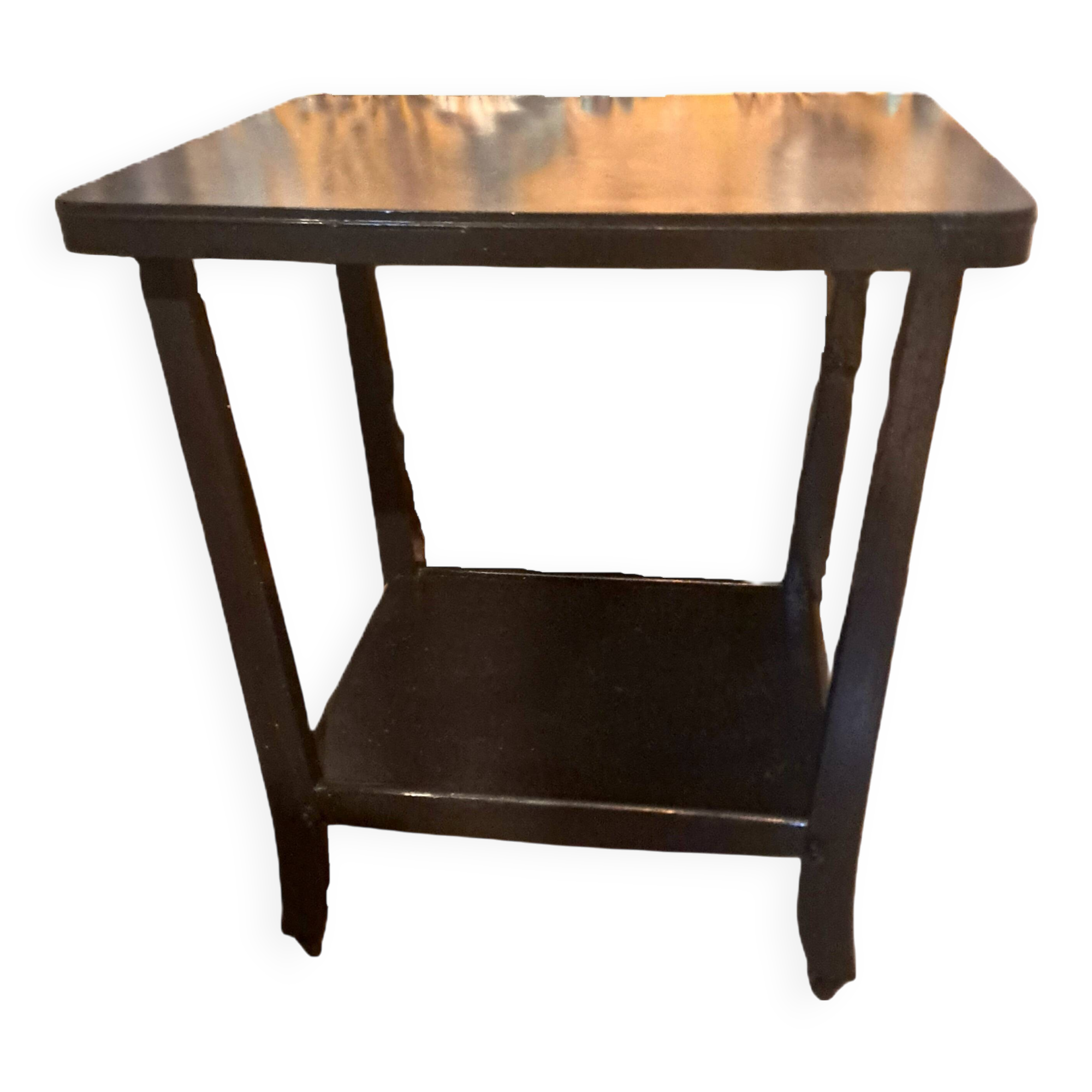 Art Deco style side table, console table on wheels, black varnished wood, 1940