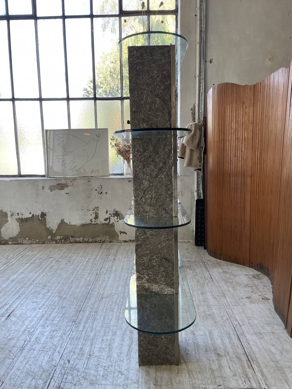 Roche Bobois stone and glass sculpture shelf 1970s