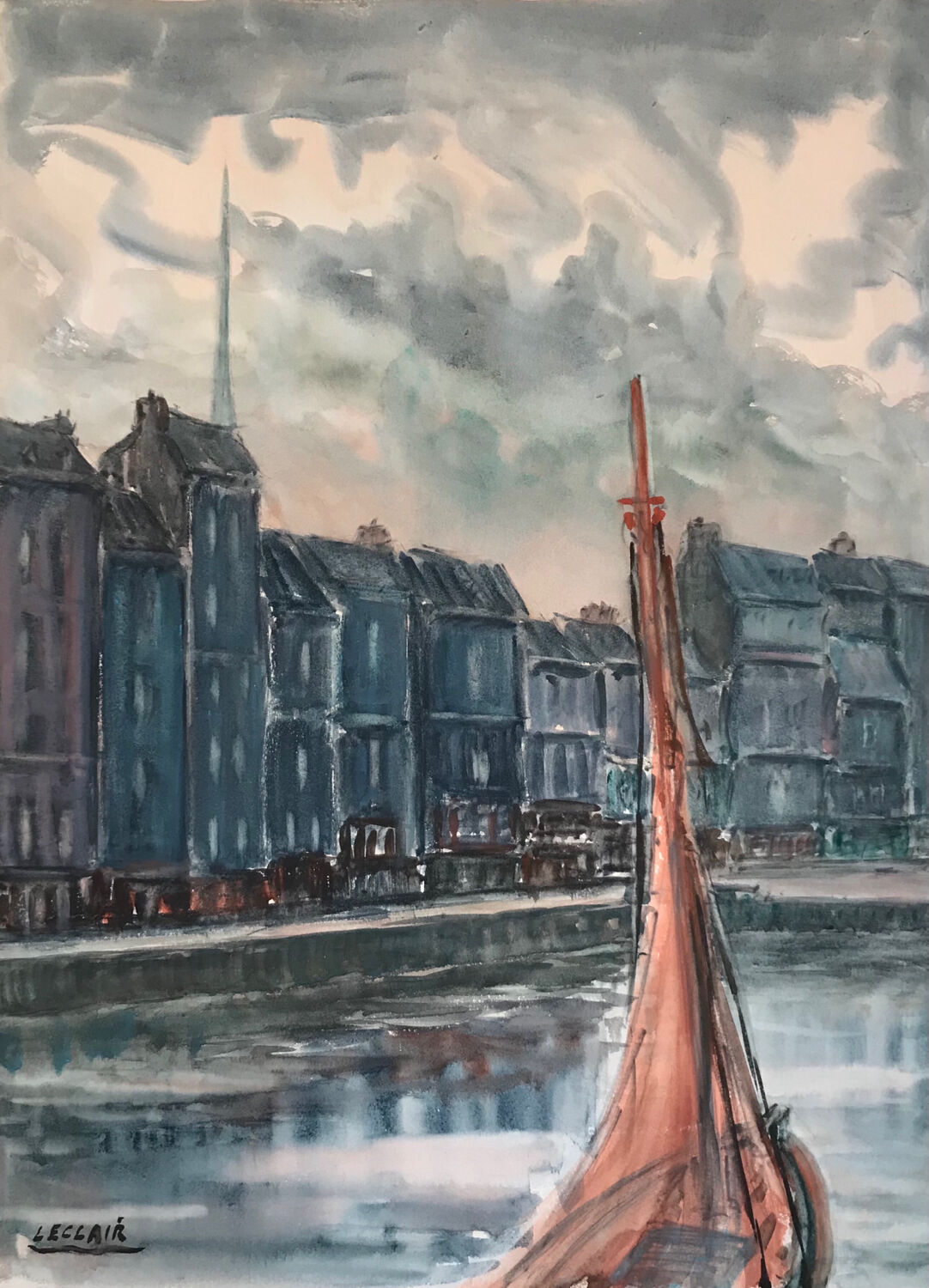 Jean LECLAIR 1919-1996. Honfleur. Watercolour
