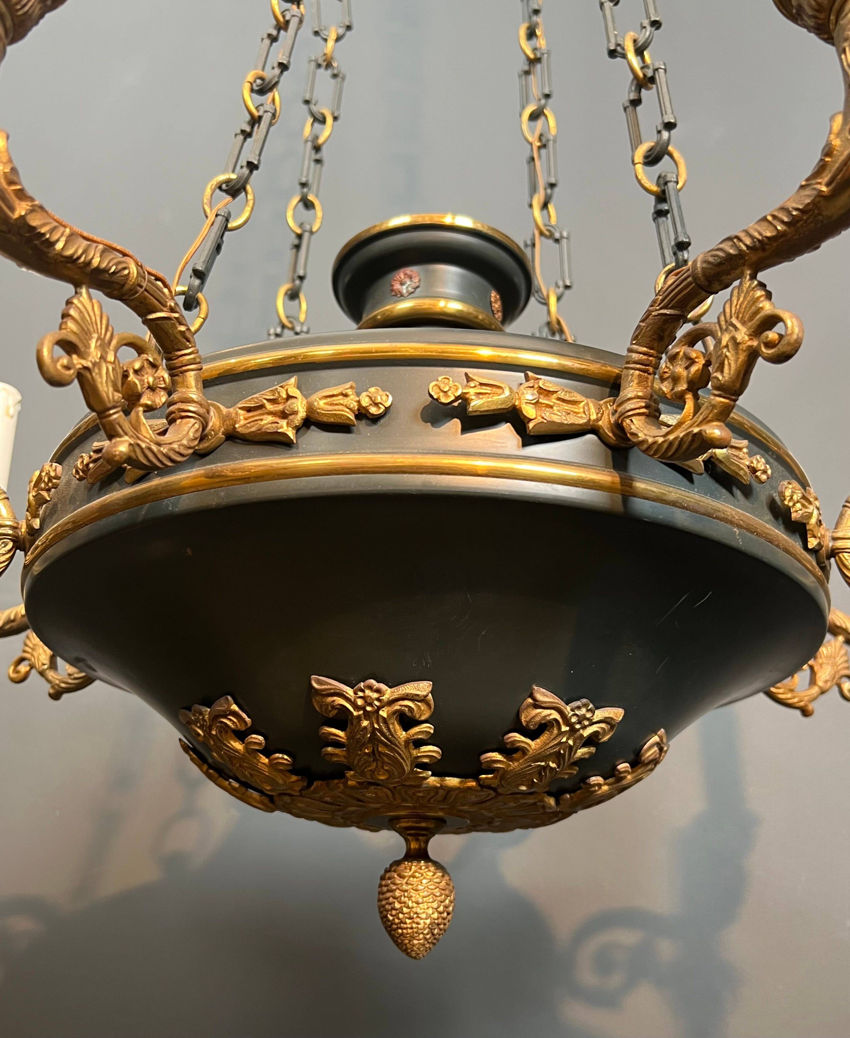 Important lustre de style Empire en bronze et tôle verte