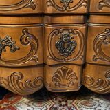 Louis XV style chest of drawers with crossbow front and 3 drawers in solid walnut