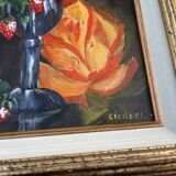 Still life with strawberries – Oil on canvas signed cecile m