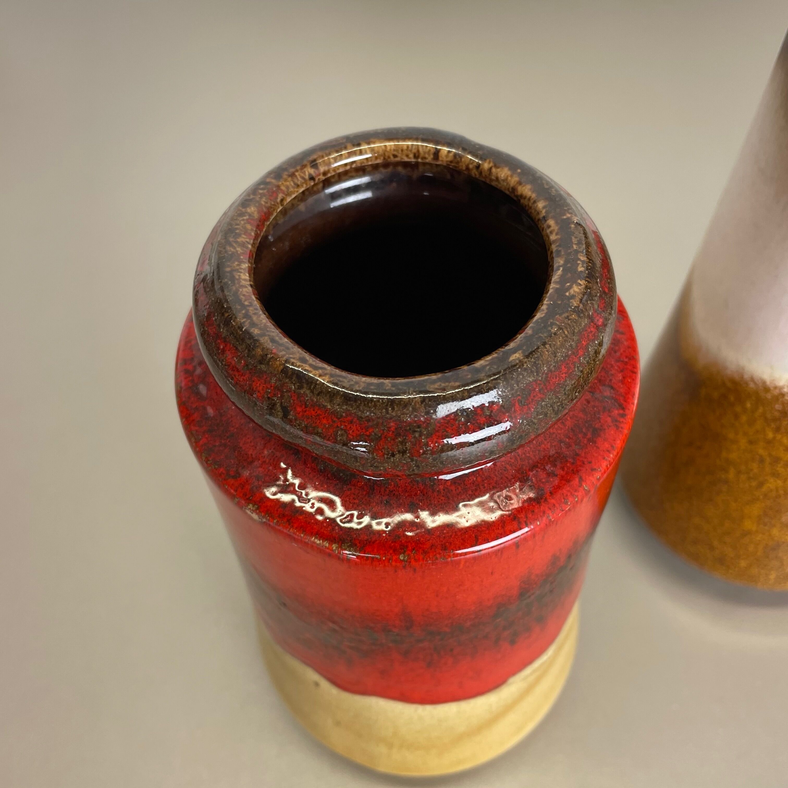 Set of Four 1970s Pottery Fat Lava "multicolor" Vases Made by Scheurich, Germany