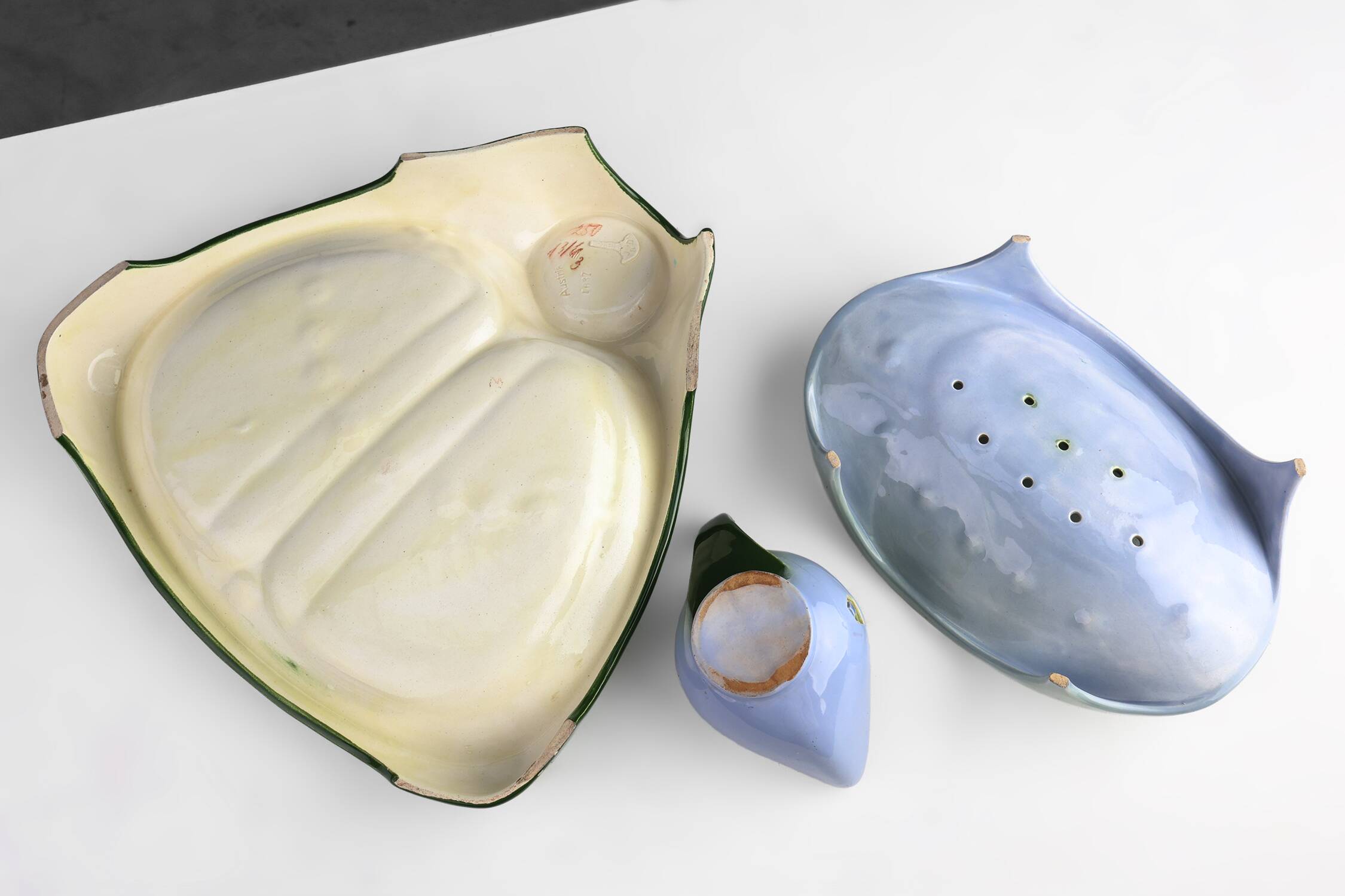 Rare Art Nouveau ceramic 3-piece asparagus set by Julius Dessler, Austria