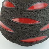 Fat lava vase schlossberg cer. 1970s brown with glossy red pattern no.64-25