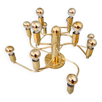 Grand plafonnier design en laiton, années 70