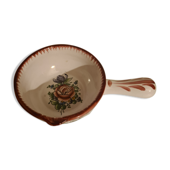 Angoulême La Renoleau art earthenware frying pan with floral decoration