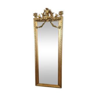 Miroir avec un ange en bois doré et stuc 166x61cm