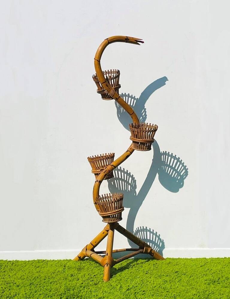 Bamboo snake plant holder. Vintage 50s.