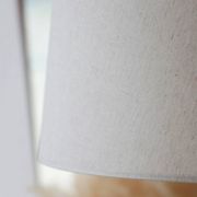 Vintage Scandinavian floor lamp in wood and gold brass — Beige lampshade