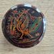Round box and its 6 lacquered wooden coasters hand-painted.