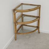 Rattan and glass corner shelf 1970