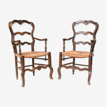 Paire de fauteuils paillés style provençal