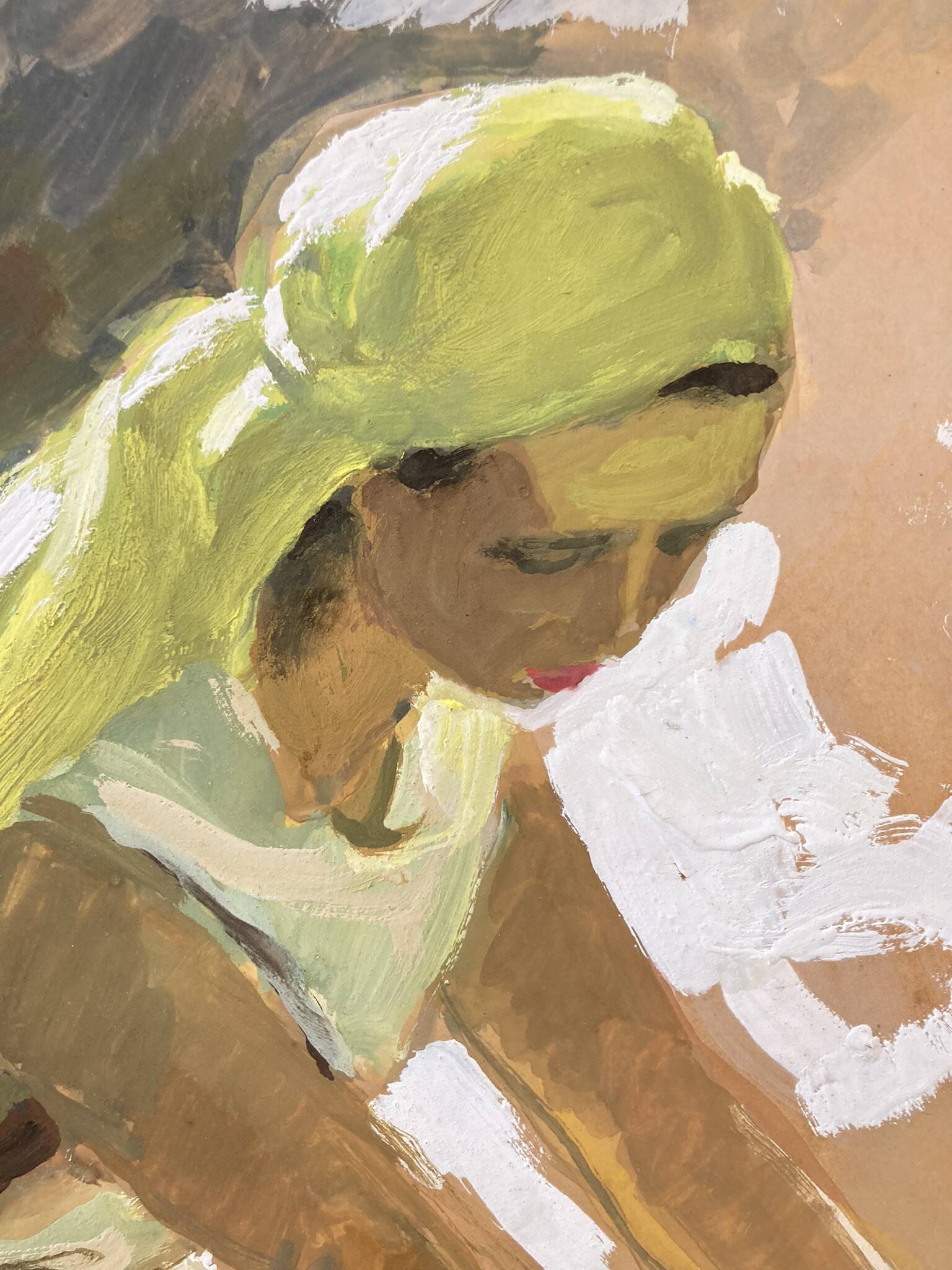 MERIEL-BUSSY, gouache Jeune fille au pot de terre signée XXème