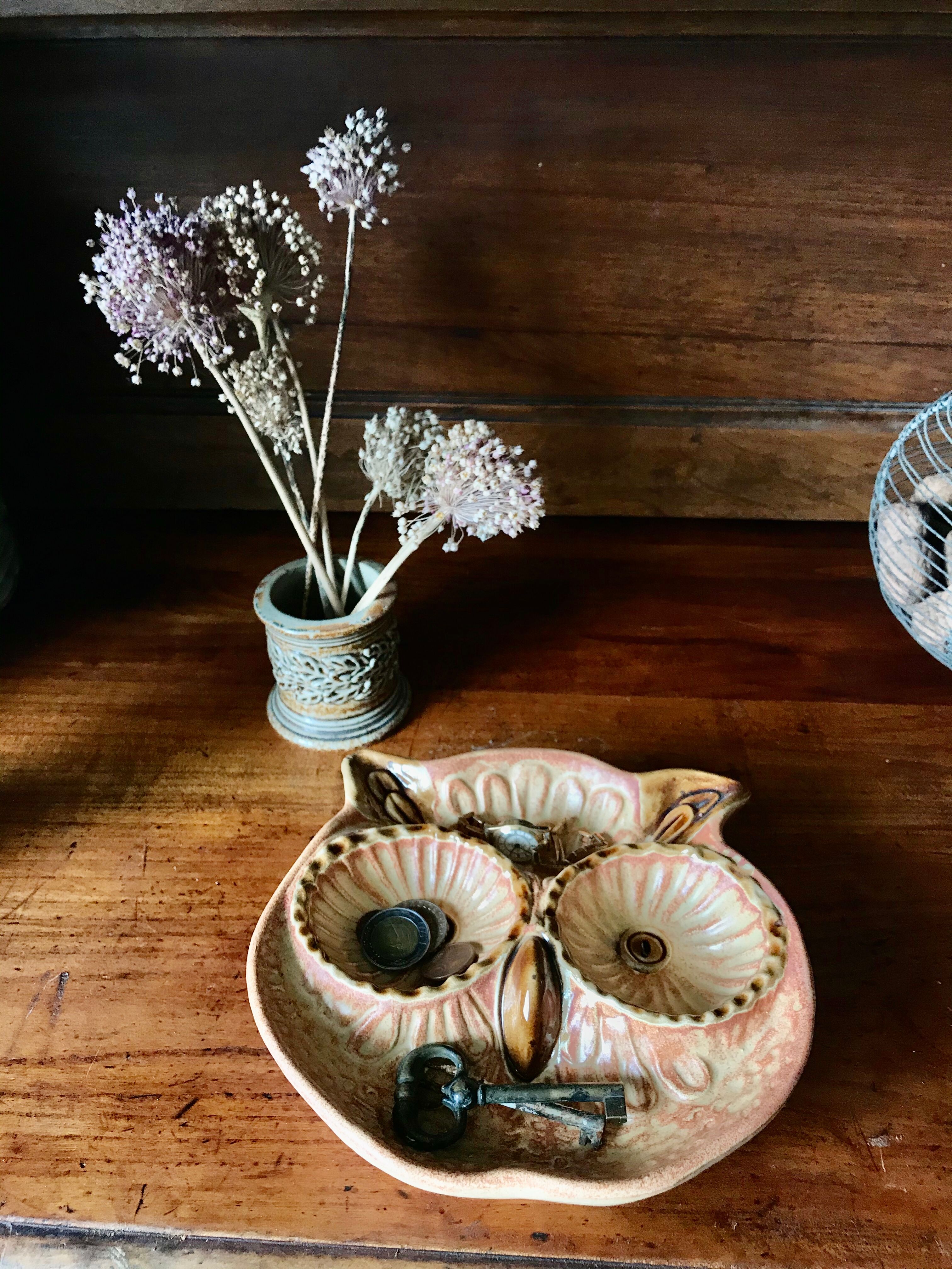 Vallauris ceramic owl trinket bowl