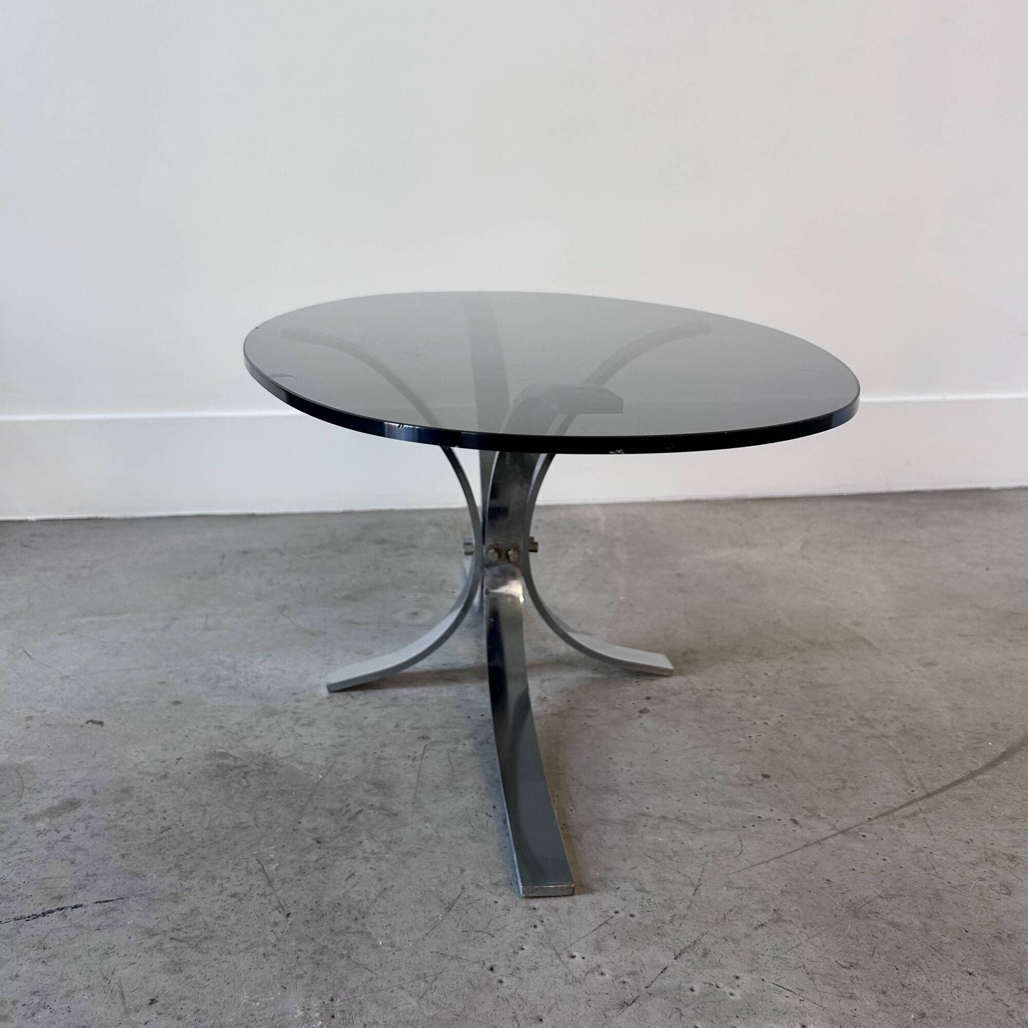 seventies coffee table with chrome and smoked glass