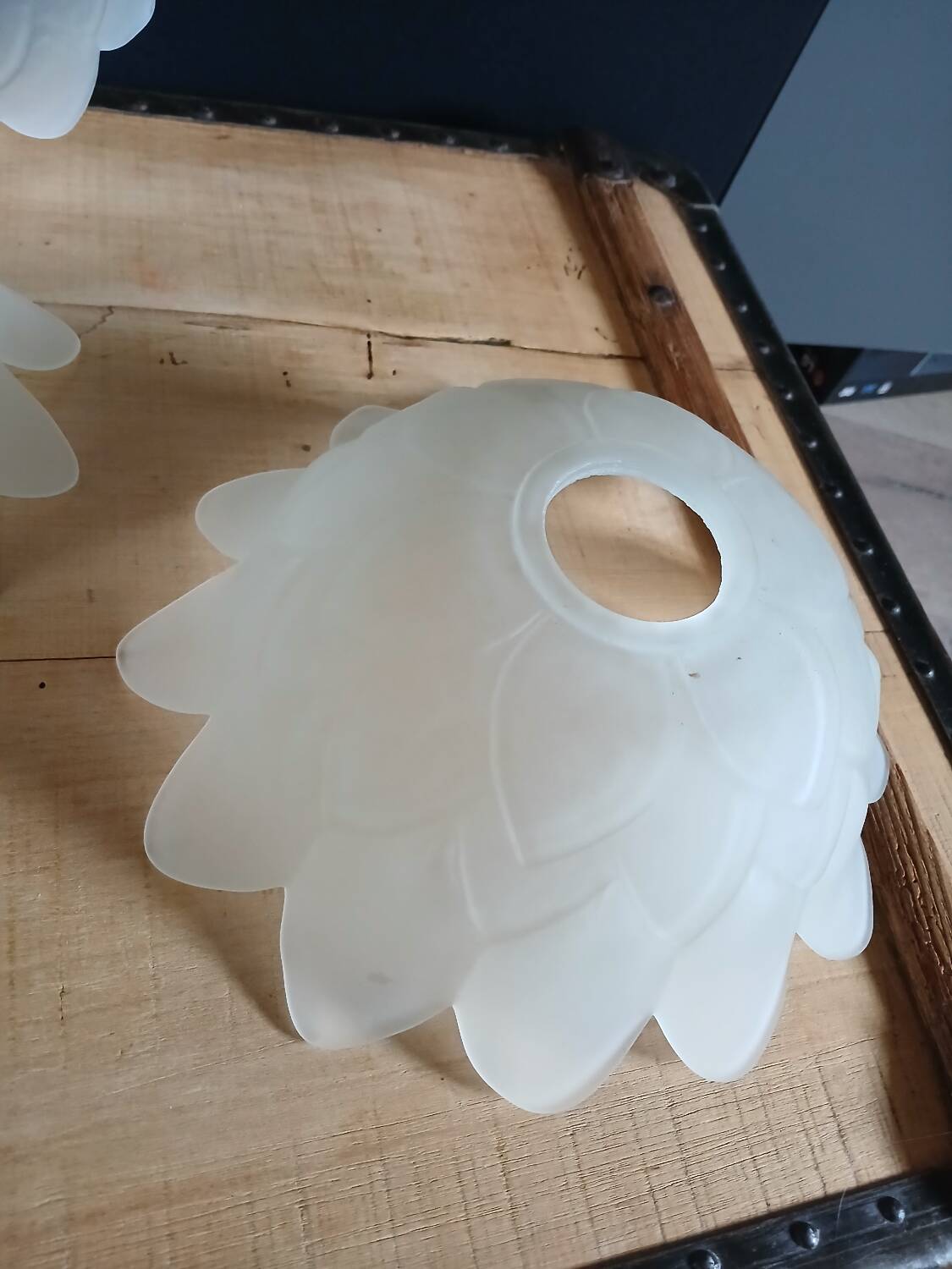 Set of 3 Art Deco glass paste pendant lights