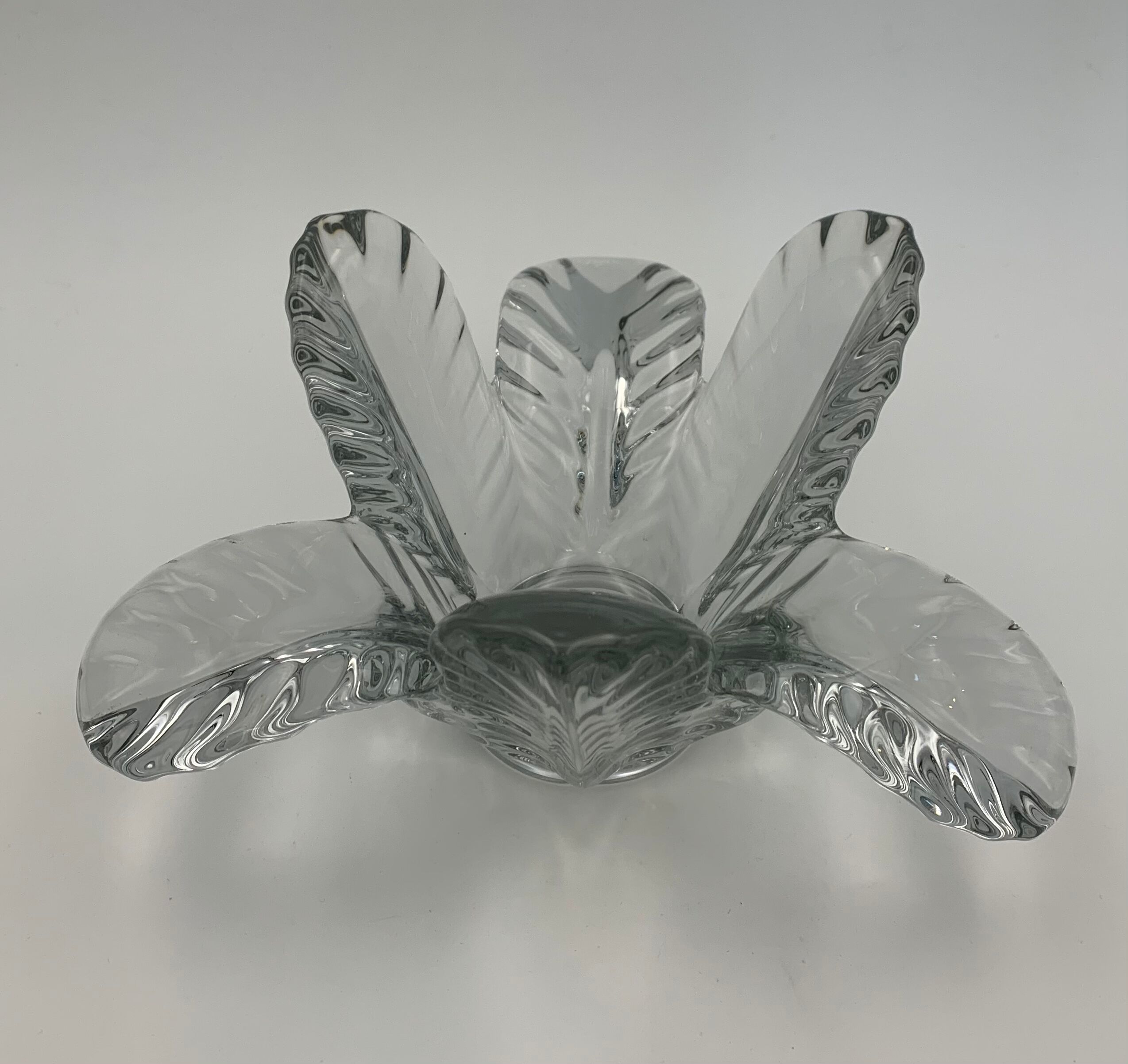 Trinket bowl in Vannes crystal, decoration of palm leaves - 1960s-1970s