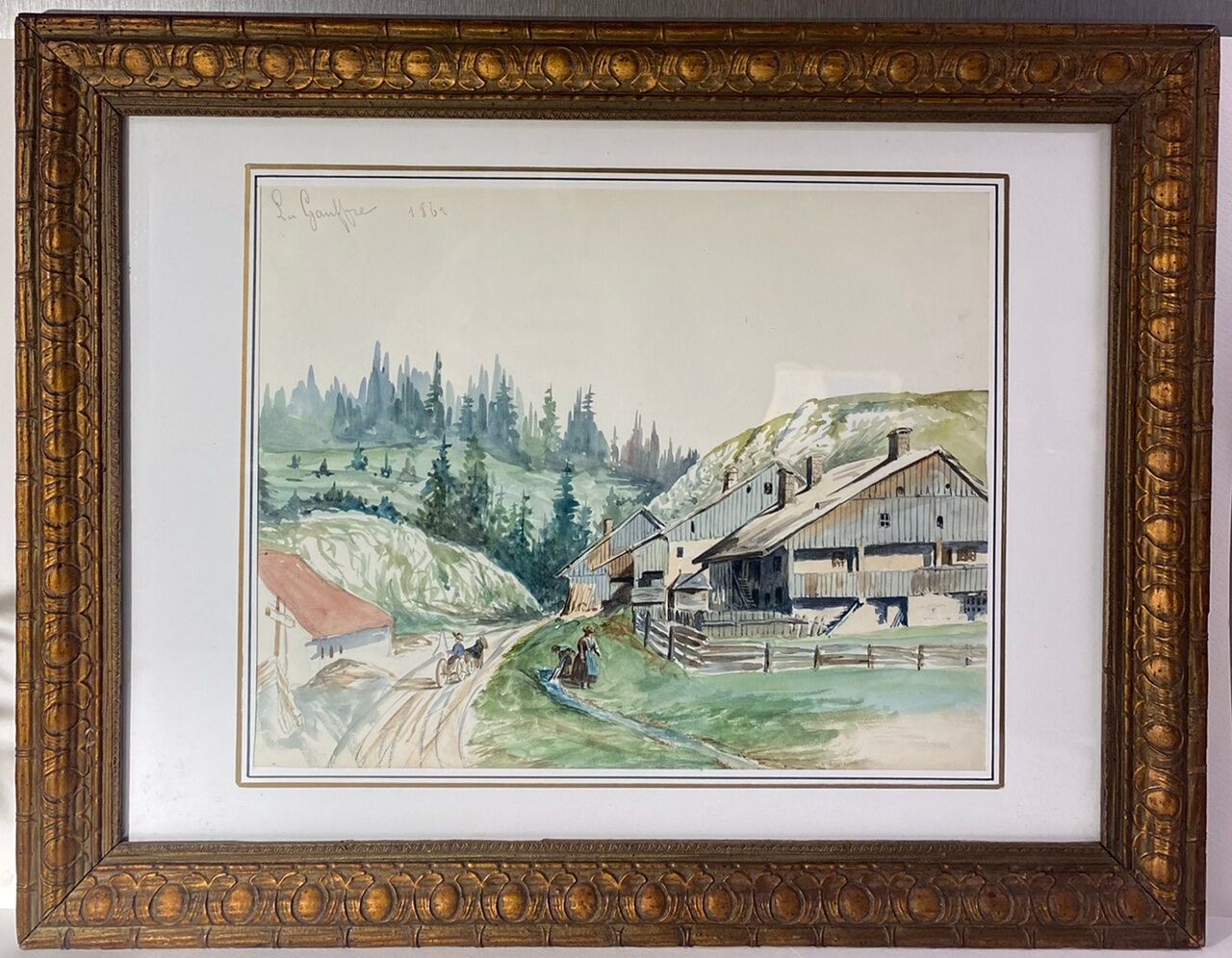 Old painting, mountain landscape in the Jura, nineteenth century