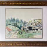 Tableau ancien, paysage de Montagne dans le Jura, XIX siècle