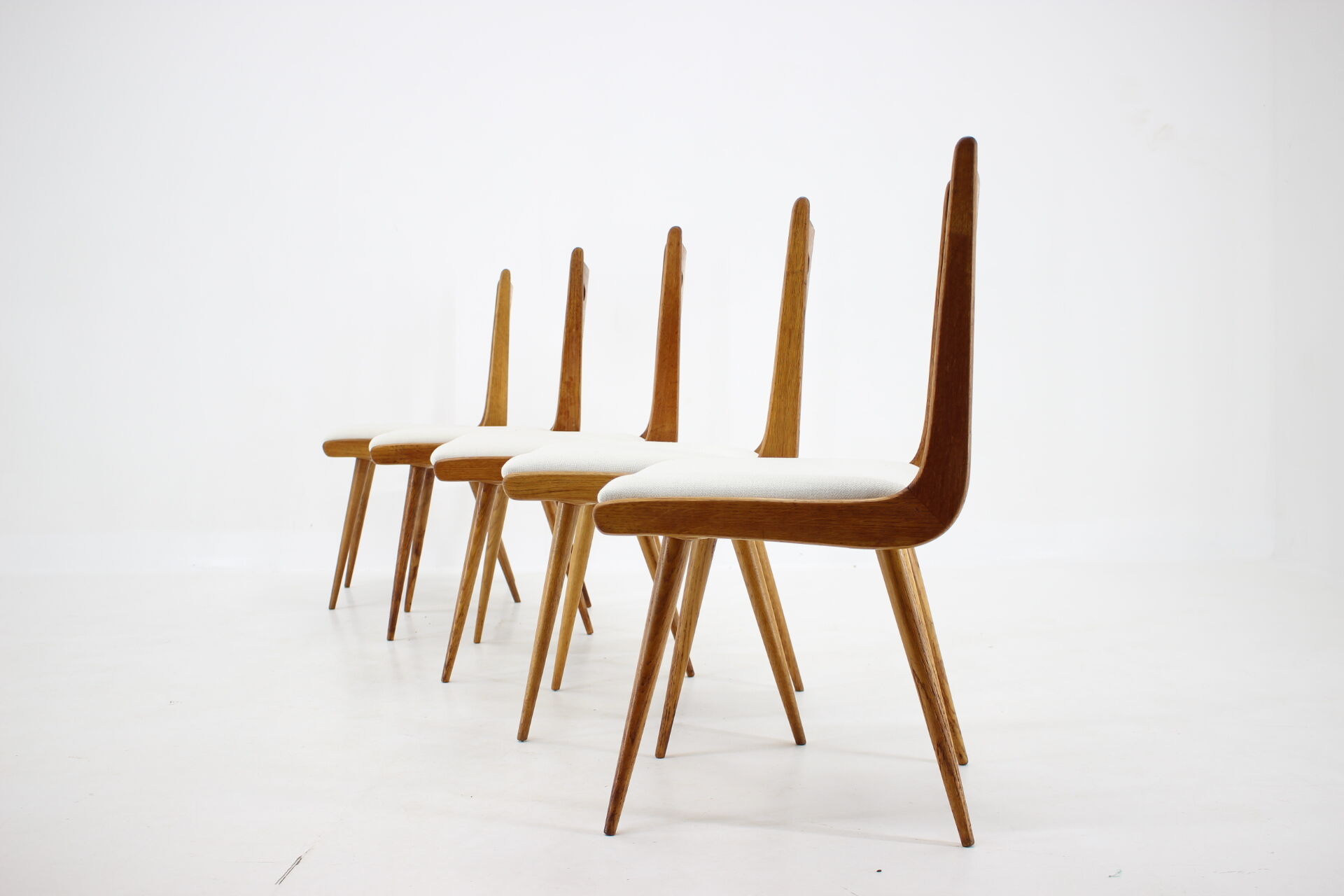 1960s Set of Six Rare Oak Dining Chairs, Czechoslovakia