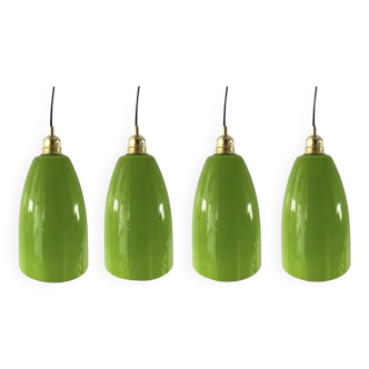Set of four green pendant lights