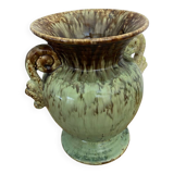 Antique Green Brown Ceramic Baluster Vase Vintage Decoration