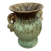 Antique Green Brown Ceramic Baluster Vase Vintage Decoration