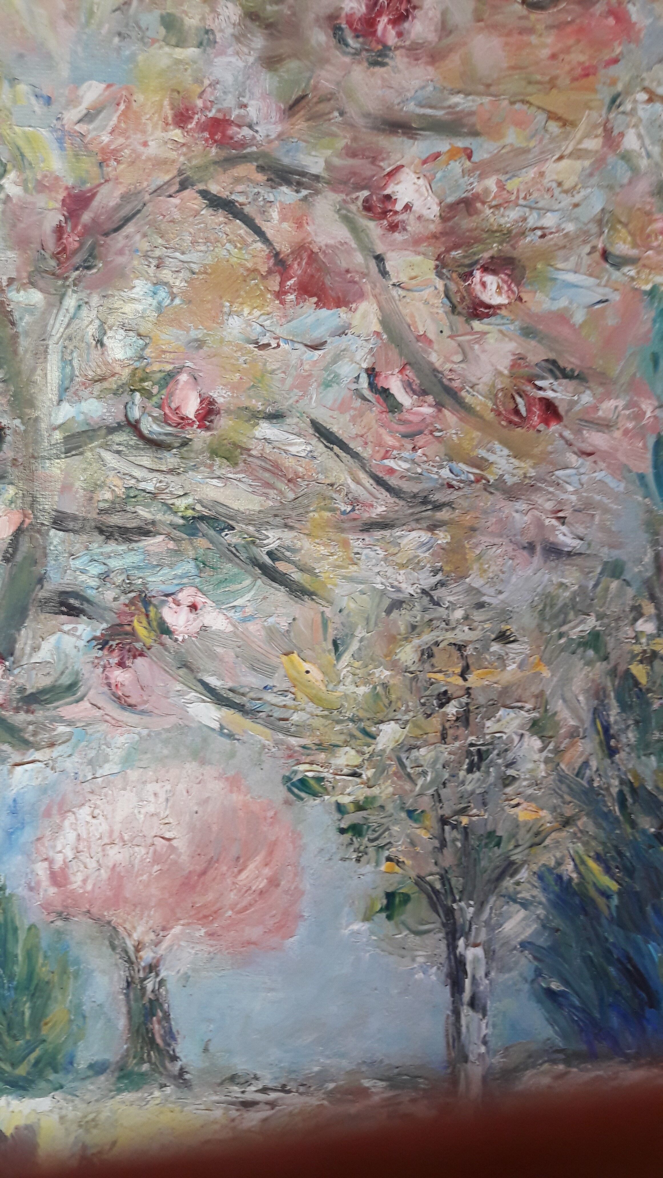 Tableau peinture huile pommiers en fleurs