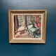 Oil on panel by Swedish artist – "Interior with figure" by Olle Nordberg (1905–1986) – 1944 – vintage and framed – 40×46 cm (15.7"×18.1")