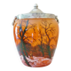 Seau, pot à biscuits ancien, verre soufflé, émaillé, ateliers Legras, art nouveau