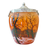 Bucket, antique biscuit jar, blown glass, enamelled glass, Legras workshops, art nouveau