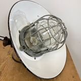 Black Enamel and Cast Iron Industrial Cage Pendant Light, 1950s