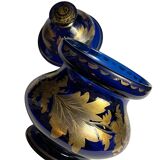 Antique covered pot or sugar bowl in blue and gold glass, early 20th century