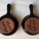Vallauris frying pans with signed terracotta ceramic handle.