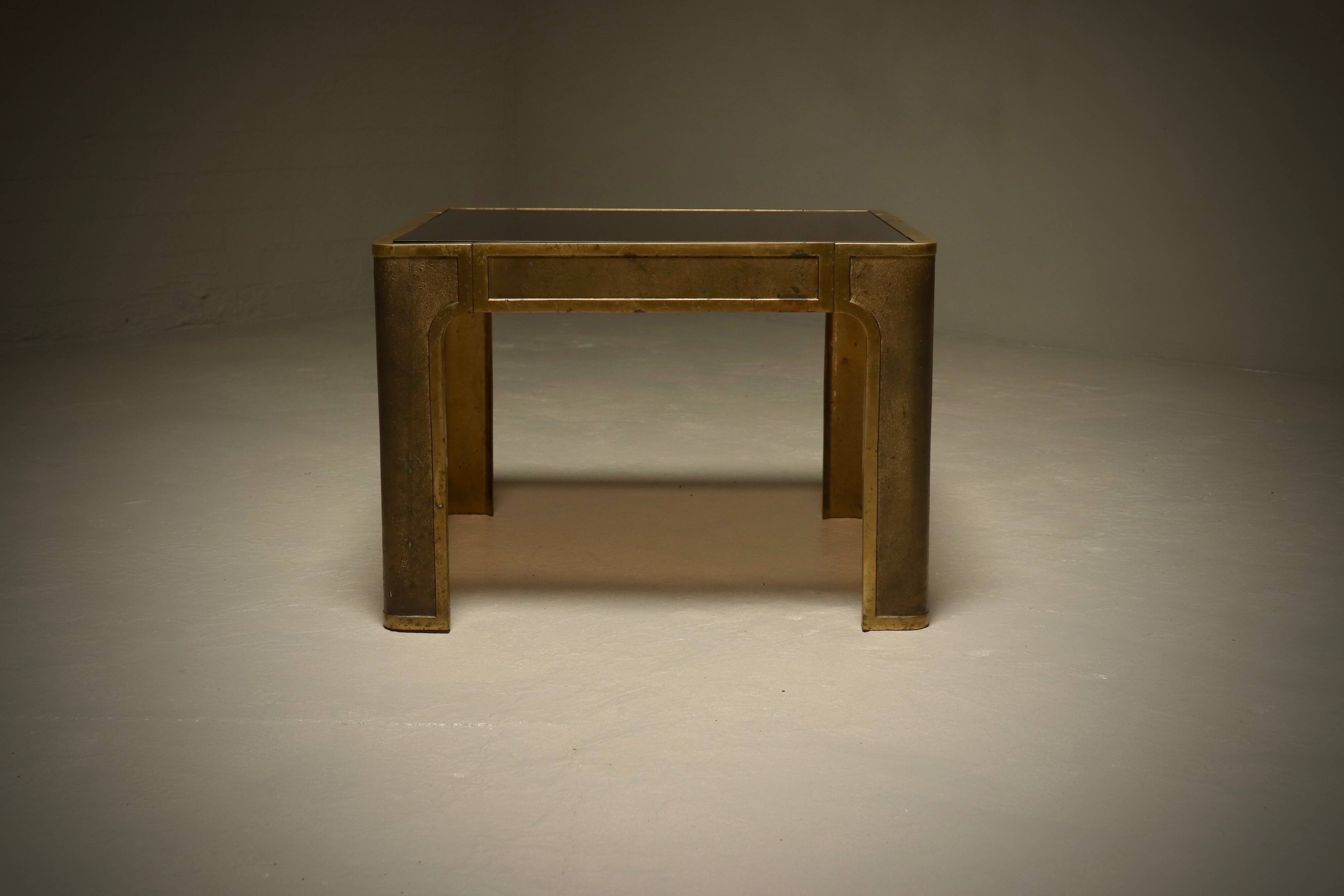 Brutalist Solid Cast Bronze Side Table by Peter Van Heeck Belgium 1970s