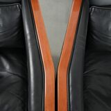 Set of 2 black leather Art Deco design armchairs in good condition