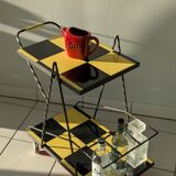 Vintage black and yellow checkered rolling bar trolley