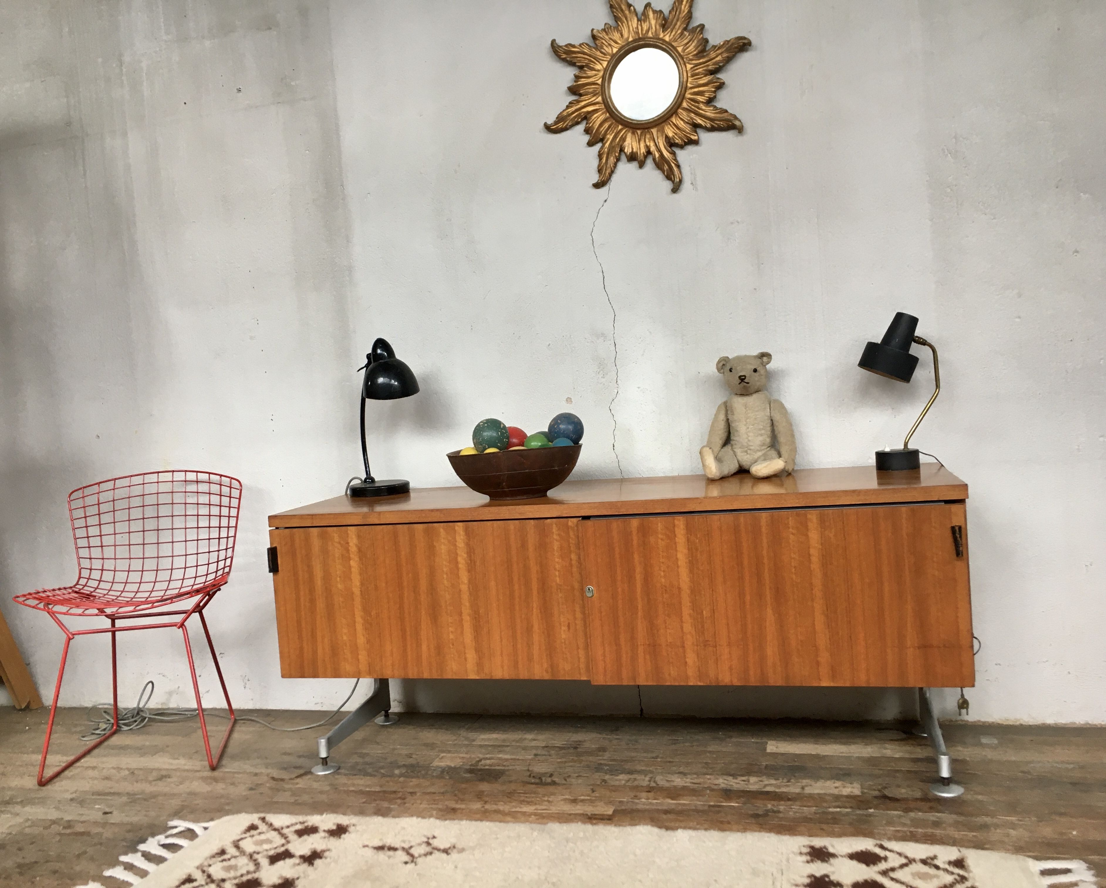 Sideboard in teak feet chrome sliding doors by Voko in 1960