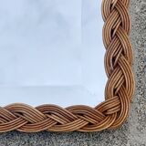 Old rectangular beveled mirror in woven wicker - 60 cm