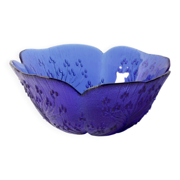 Cobalt Blue Vintage Glass Bowl / Cow Parsley Design by Pertti Kallioinen