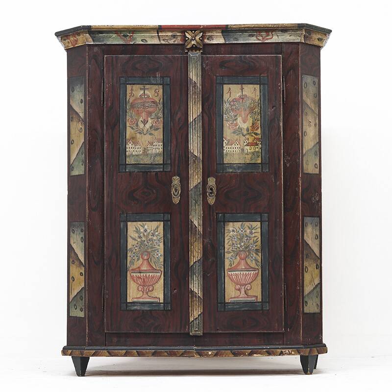 Rustic Farmhouse Folk Art Painted Bridal Cabinet 1844