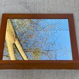 Scandinavian mirror with wooden shelf 80x65cm