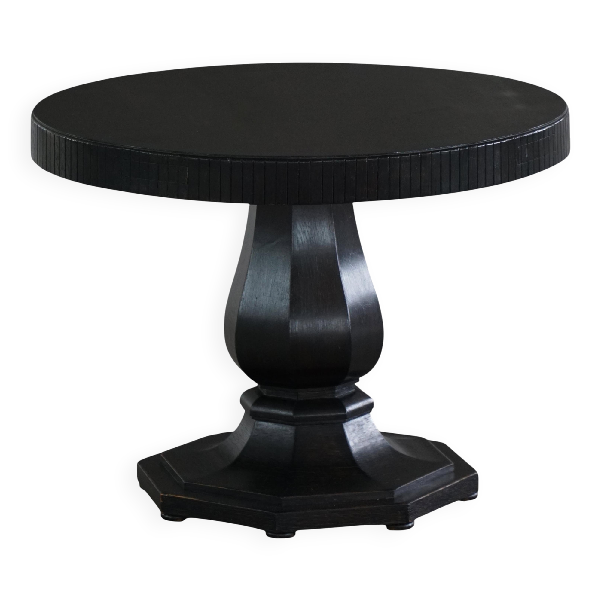 Dining table / round console in Danish Art Deco style in blackened oak, early 20th century.
